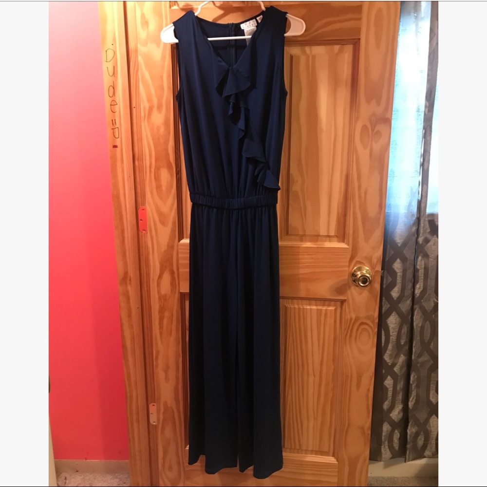 Joan Rivers Navy Blue Sleeveless Ruffle Jumpsuit